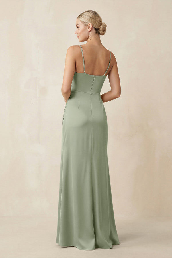 Cami Strap Ruched Satin Sheath Bridesmaid Dress in Dove Gray - KissProm Bridesmaid Dresses