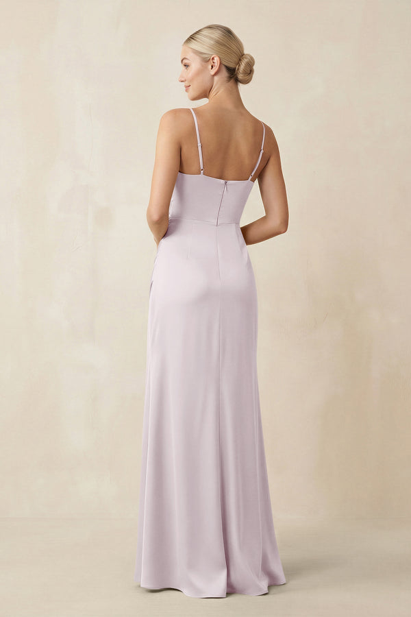 Cami Strap Ruched Satin Sheath Bridesmaid Dress in Dusk - KissProm Bridesmaid Dresses