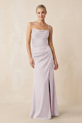Cami Strap Ruched Satin Sheath Bridesmaid Dress in Dusk - KissProm Bridesmaid Dresses