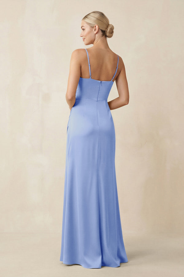 Cami Strap Ruched Satin Sheath Bridesmaid Dress in Ice - KissProm Bridesmaid Dresses