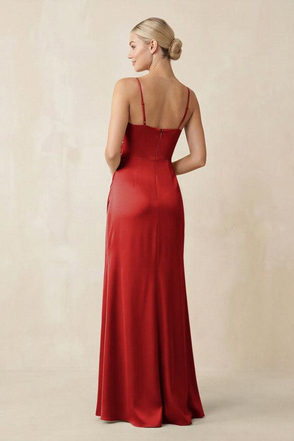 Cami Strap Ruched Satin Sheath Bridesmaid Dress in Spice - KissProm Bridesmaid Dresses