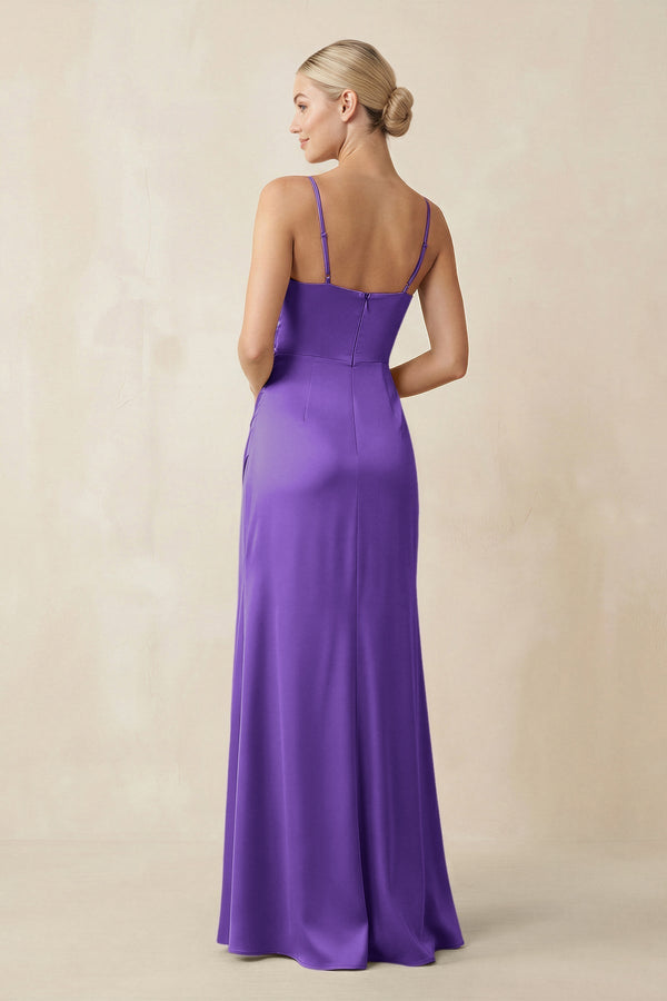 Cami Strap Ruched Satin Sheath Bridesmaid Dress in Tahiti - KissProm Bridesmaid Dresses