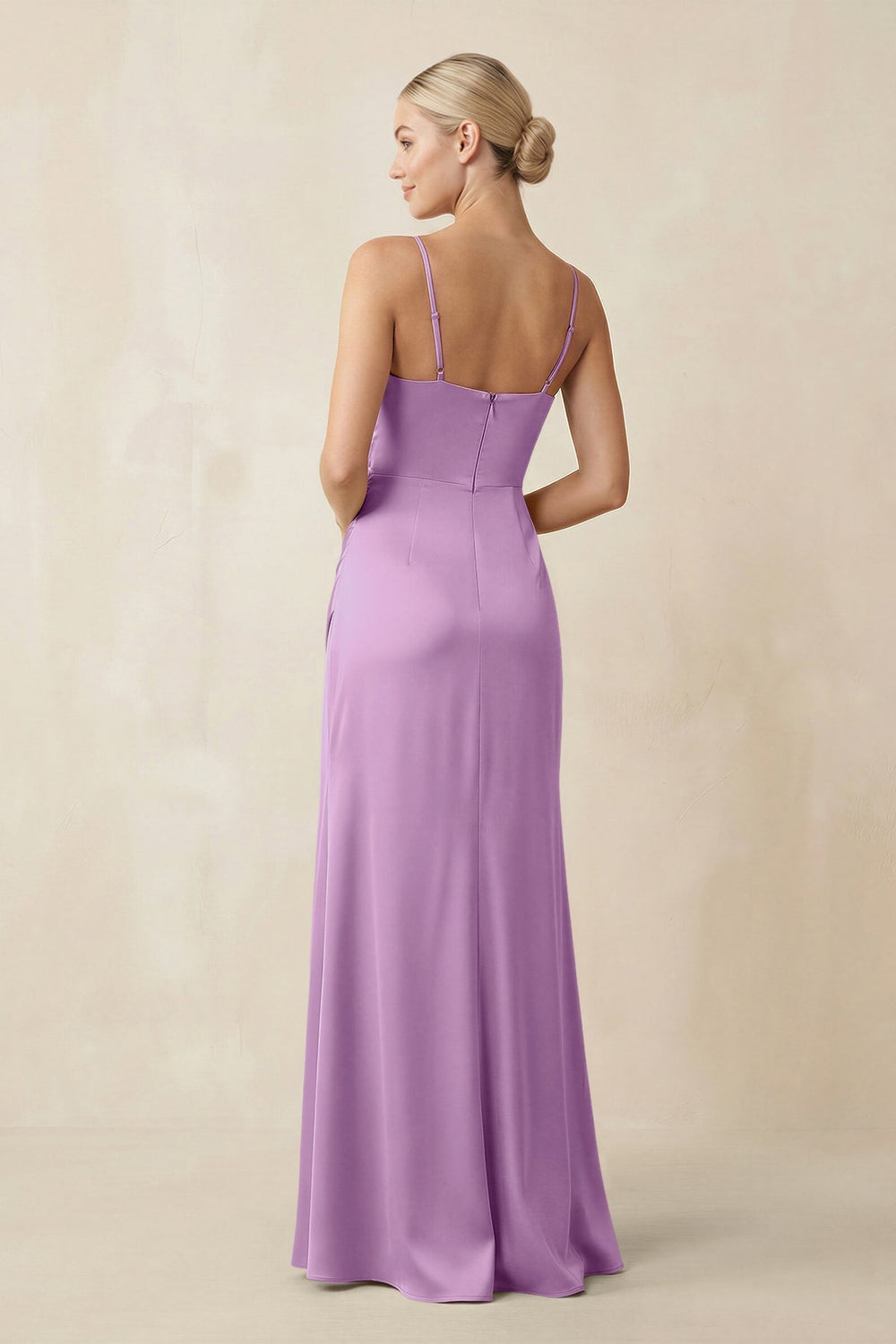 Cami Strap Ruched Satin Sheath Bridesmaid Dress in Vintage Mauve - KissProm Bridesmaid Dresses