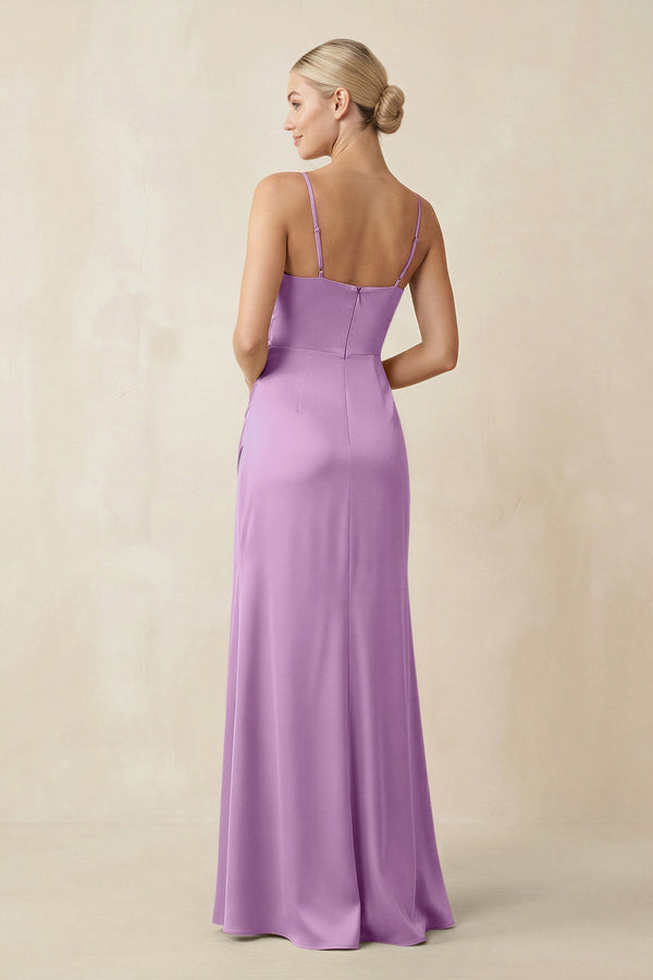 Cami Strap Ruched Satin Sheath Bridesmaid Dress in Vintage Mauve - KissProm Bridesmaid Dresses