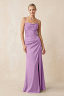 Cami Strap Ruched Satin Sheath Bridesmaid Dress in Vintage Mauve - KissProm Bridesmaid Dresses