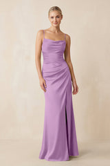 Cami Strap Ruched Satin Sheath Bridesmaid Dress in Vintage Mauve - KissProm Bridesmaid Dresses
