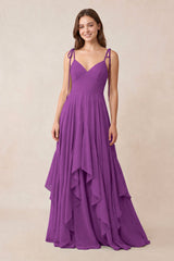 Cami Strap Ruffled A - Line Chiffon Bridesmaid Dress in Amethyst - KissProm Bridesmaid Dresses