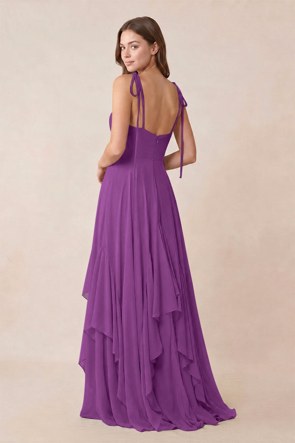 Cami Strap Ruffled A - Line Chiffon Bridesmaid Dress in Amethyst - KissProm Bridesmaid Dresses