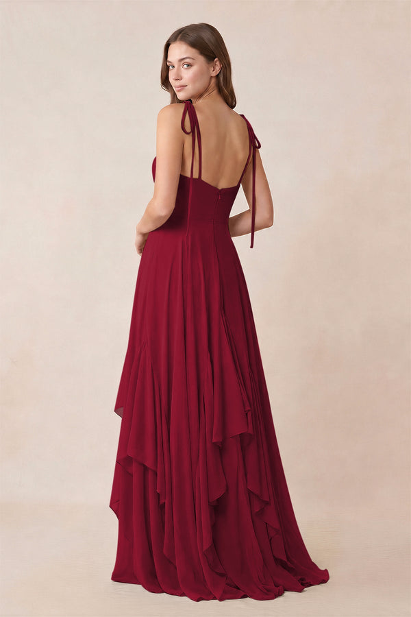 Cami Strap Ruffled A - Line Chiffon Bridesmaid Dress in Berry - KissProm Bridesmaid Dresses