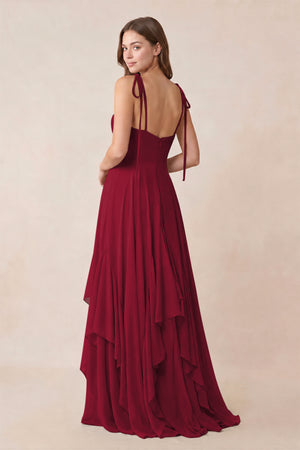 Cami Strap Ruffled A - Line Chiffon Bridesmaid Dress in Berry - KissProm Bridesmaid Dresses