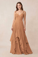 Cami Strap Ruffled A - Line Chiffon Bridesmaid Dress in Bronzer - KissProm Bridesmaid Dresses