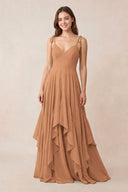 Cami Strap Ruffled A - Line Chiffon Bridesmaid Dress in Bronzer - KissProm Bridesmaid Dresses
