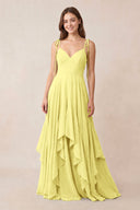 Cami Strap Ruffled A - Line Chiffon Bridesmaid Dress in Buttercup - KissProm Bridesmaid Dresses