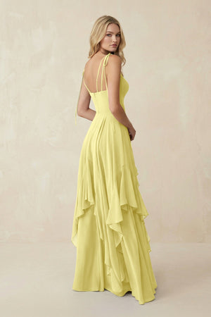 Cami Strap Ruffled A - Line Chiffon Bridesmaid Dress in Buttercup - KissProm Bridesmaid Dresses