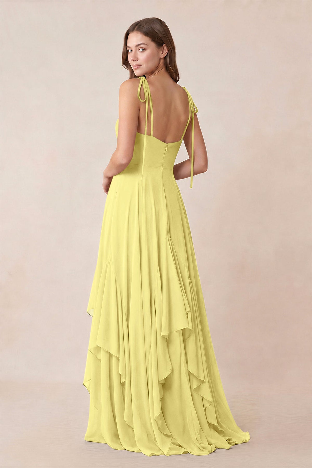 Cami Strap Ruffled A - Line Chiffon Bridesmaid Dress in Buttercup - KissProm Bridesmaid Dresses