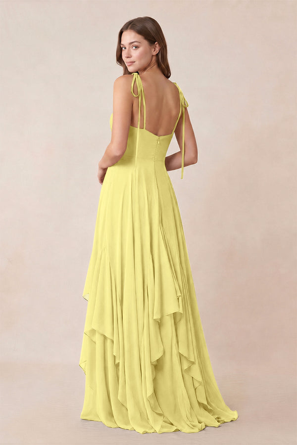 Cami Strap Ruffled A - Line Chiffon Bridesmaid Dress in Buttercup - KissProm Bridesmaid Dresses