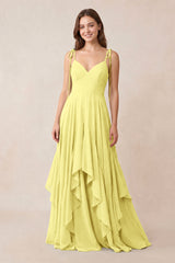 Cami Strap Ruffled A - Line Chiffon Bridesmaid Dress in Buttercup - KissProm Bridesmaid Dresses