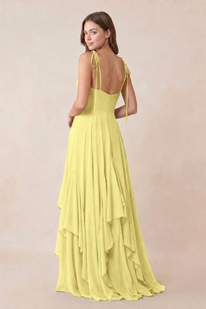Cami Strap Ruffled A - Line Chiffon Bridesmaid Dress in Buttercup - KissProm Bridesmaid Dresses