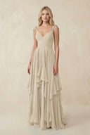 Cami Strap Ruffled A - Line Chiffon Bridesmaid Dress in Champagne - KissProm Bridesmaid Dresses