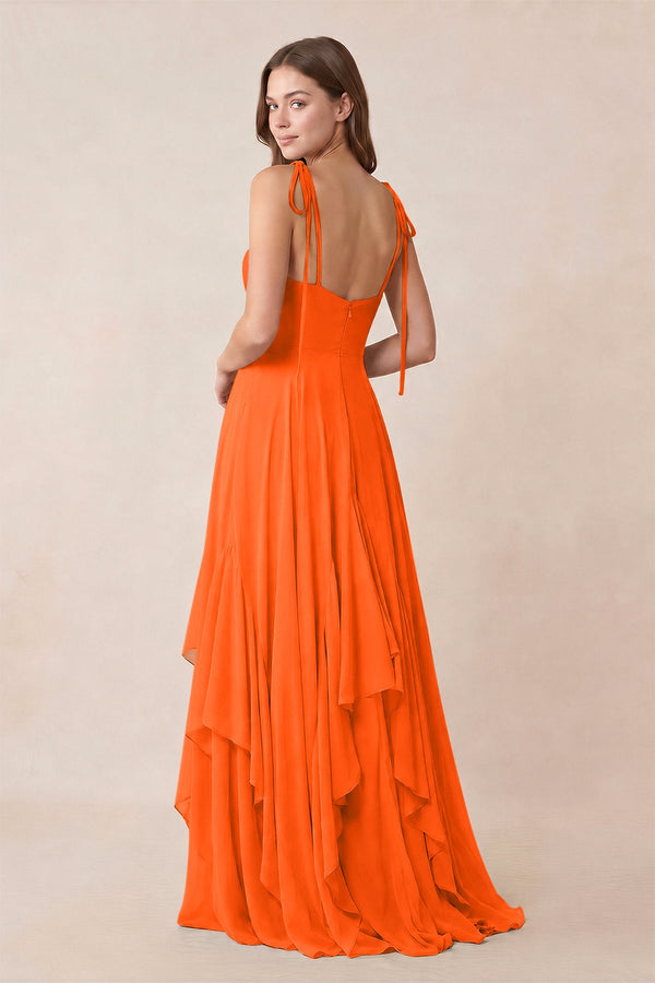 Cami Strap Ruffled A - Line Chiffon Bridesmaid Dress in Cinnamon - KissProm Bridesmaid Dresses