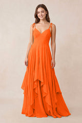 Cami Strap Ruffled A - Line Chiffon Bridesmaid Dress in Cinnamon - KissProm Bridesmaid Dresses