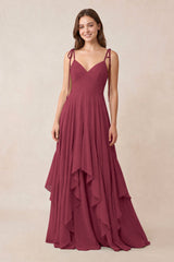 Cami Strap Ruffled A - Line Chiffon Bridesmaid Dress in Desert Rose - KissProm Bridesmaid Dresses