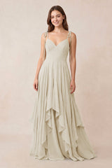 Cami Strap Ruffled A - Line Chiffon Bridesmaid Dress in Dove Gray - KissProm Bridesmaid Dresses