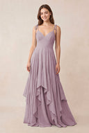 Cami Strap Ruffled A - Line Chiffon Bridesmaid Dress in Dusk - KissProm Bridesmaid Dresses