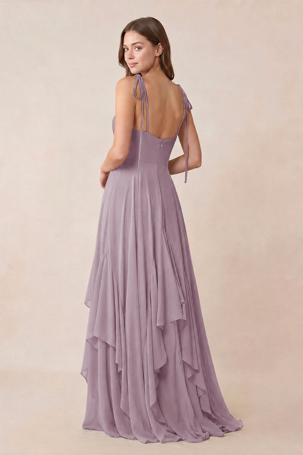 Cami Strap Ruffled A - Line Chiffon Bridesmaid Dress in Dusk - KissProm Bridesmaid Dresses