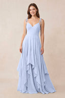 Cami Strap Ruffled A - Line Chiffon Bridesmaid Dress in Ice - KissProm Bridesmaid Dresses