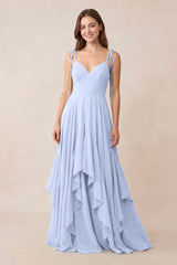 Cami Strap Ruffled A - Line Chiffon Bridesmaid Dress in Ice - KissProm Bridesmaid Dresses