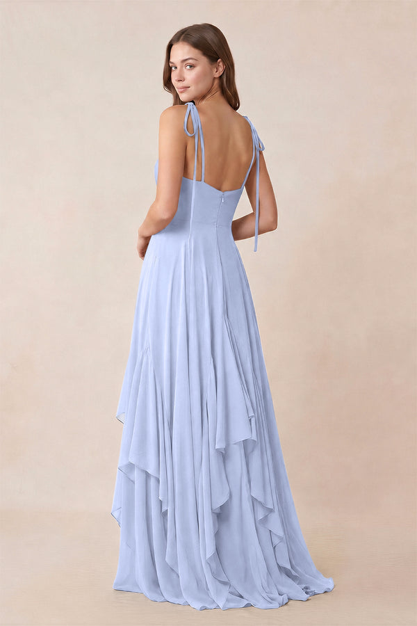 Cami Strap Ruffled A - Line Chiffon Bridesmaid Dress in Ice - KissProm Bridesmaid Dresses