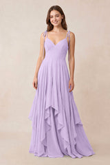 Cami Strap Ruffled A - Line Chiffon Bridesmaid Dress in Lavender - KissProm Bridesmaid Dresses