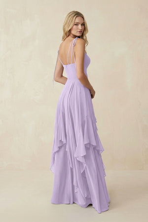 Cami Strap Ruffled A - Line Chiffon Bridesmaid Dress in Lavender - KissProm Bridesmaid Dresses