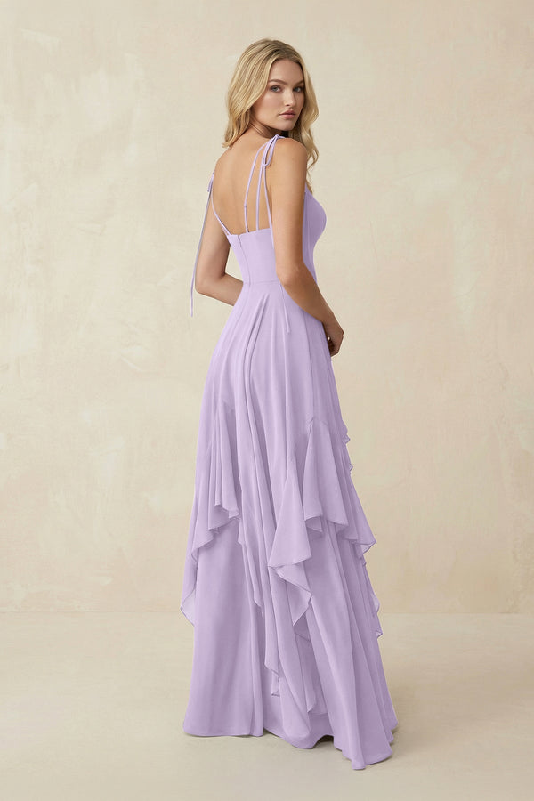Cami Strap Ruffled A - Line Chiffon Bridesmaid Dress in Lavender - KissProm Bridesmaid Dresses
