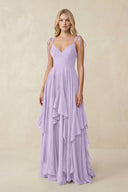 Cami Strap Ruffled A - Line Chiffon Bridesmaid Dress in Lavender - KissProm Bridesmaid Dresses
