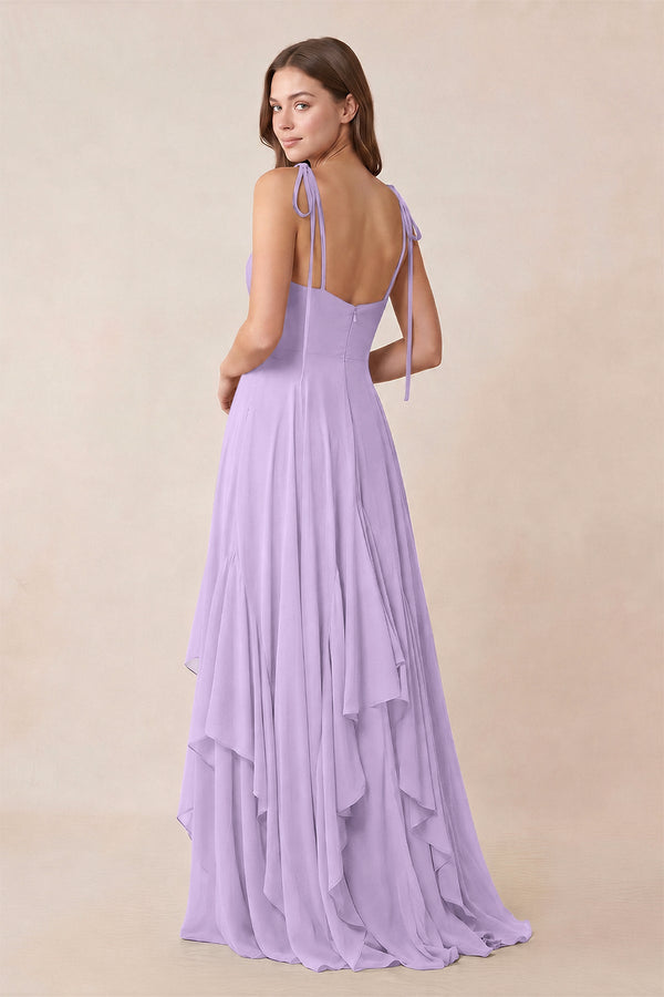 Cami Strap Ruffled A - Line Chiffon Bridesmaid Dress in Lavender - KissProm Bridesmaid Dresses