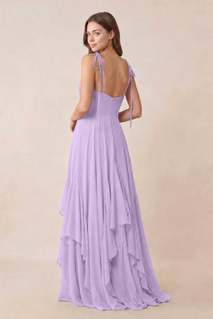 Cami Strap Ruffled A - Line Chiffon Bridesmaid Dress in Lavender - KissProm Bridesmaid Dresses