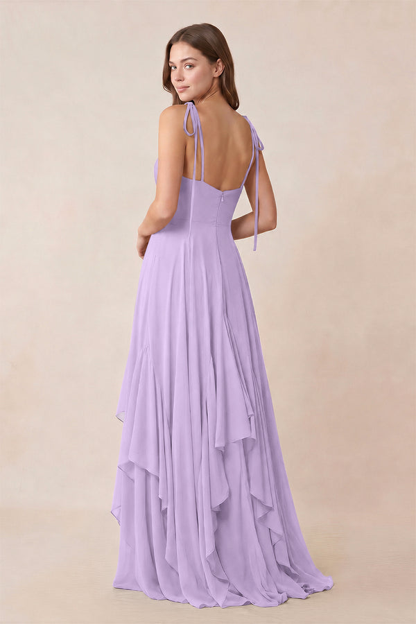 Cami Strap Ruffled A - Line Chiffon Bridesmaid Dress in Lavender - KissProm Bridesmaid Dresses