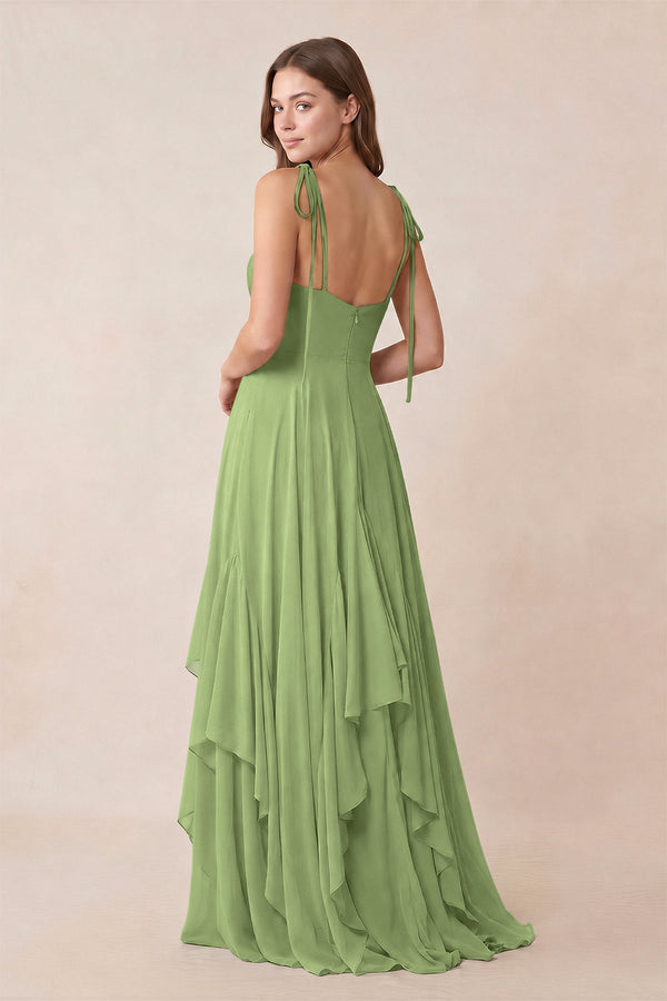 Cami Strap Ruffled A - Line Chiffon Bridesmaid Dress in Matcha - KissProm Bridesmaid Dresses