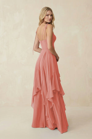 Cami Strap Ruffled A - Line Chiffon Bridesmaid Dress in Mulberry - KissProm Bridesmaid Dresses
