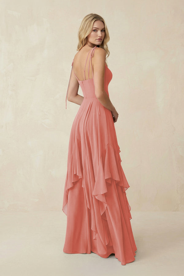 Cami Strap Ruffled A - Line Chiffon Bridesmaid Dress in Mulberry - KissProm Bridesmaid Dresses