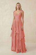 Cami Strap Ruffled A - Line Chiffon Bridesmaid Dress in Mulberry - KissProm Bridesmaid Dresses