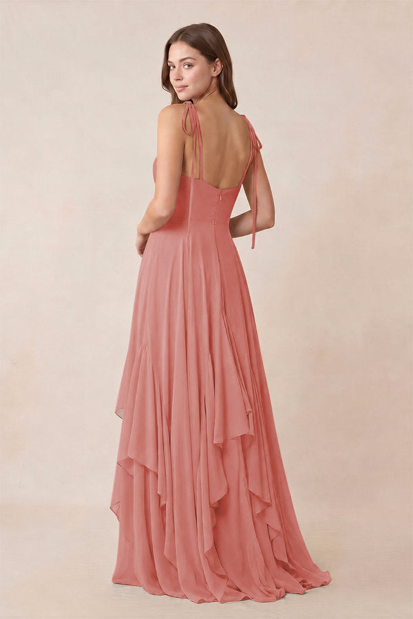 Cami Strap Ruffled A - Line Chiffon Bridesmaid Dress in Mulberry - KissProm Bridesmaid Dresses