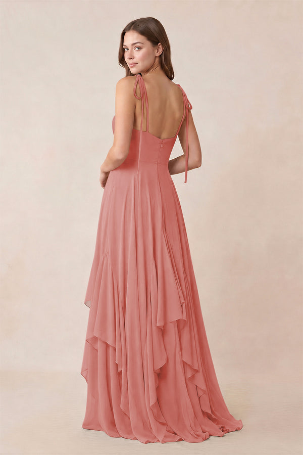 Cami Strap Ruffled A - Line Chiffon Bridesmaid Dress in Mulberry - KissProm Bridesmaid Dresses