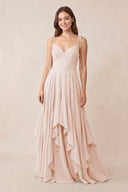 Cami Strap Ruffled A - Line Chiffon Bridesmaid Dress in Pale Blush - KissProm Bridesmaid Dresses