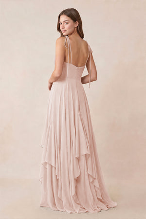 Cami Strap Ruffled A - Line Chiffon Bridesmaid Dress in Pale Blush - KissProm Bridesmaid Dresses