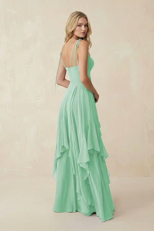 Cami Strap Ruffled A - Line Chiffon Bridesmaid Dress in Pale Pistachio - KissProm Bridesmaid Dresses