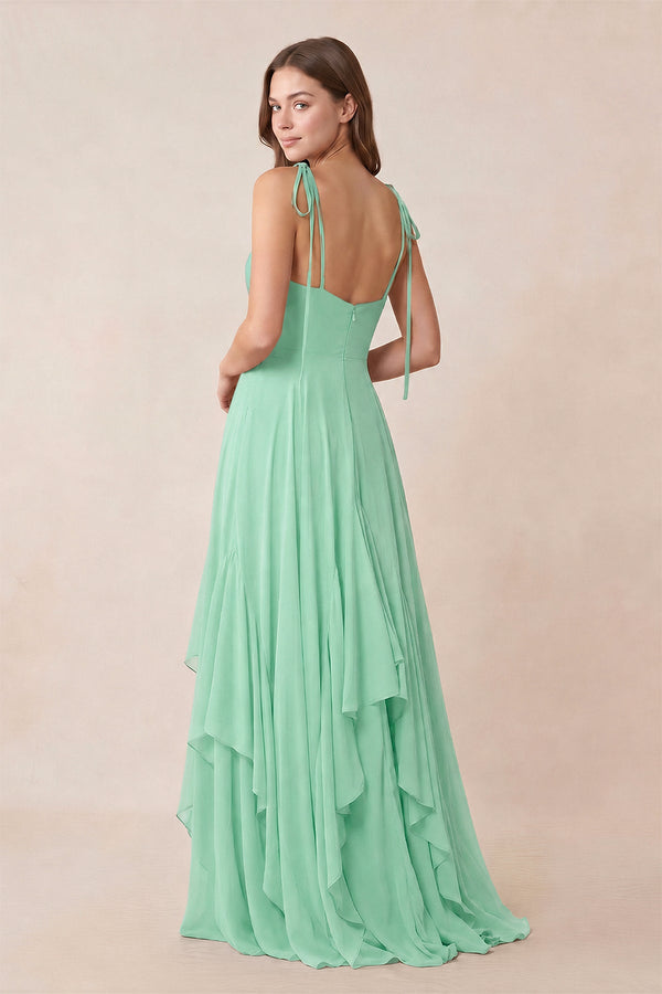 Cami Strap Ruffled A - Line Chiffon Bridesmaid Dress in Pale Pistachio - KissProm Bridesmaid Dresses