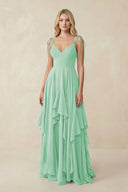 Cami Strap Ruffled A - Line Chiffon Bridesmaid Dress in Pale Pistachio - KissProm Bridesmaid Dresses